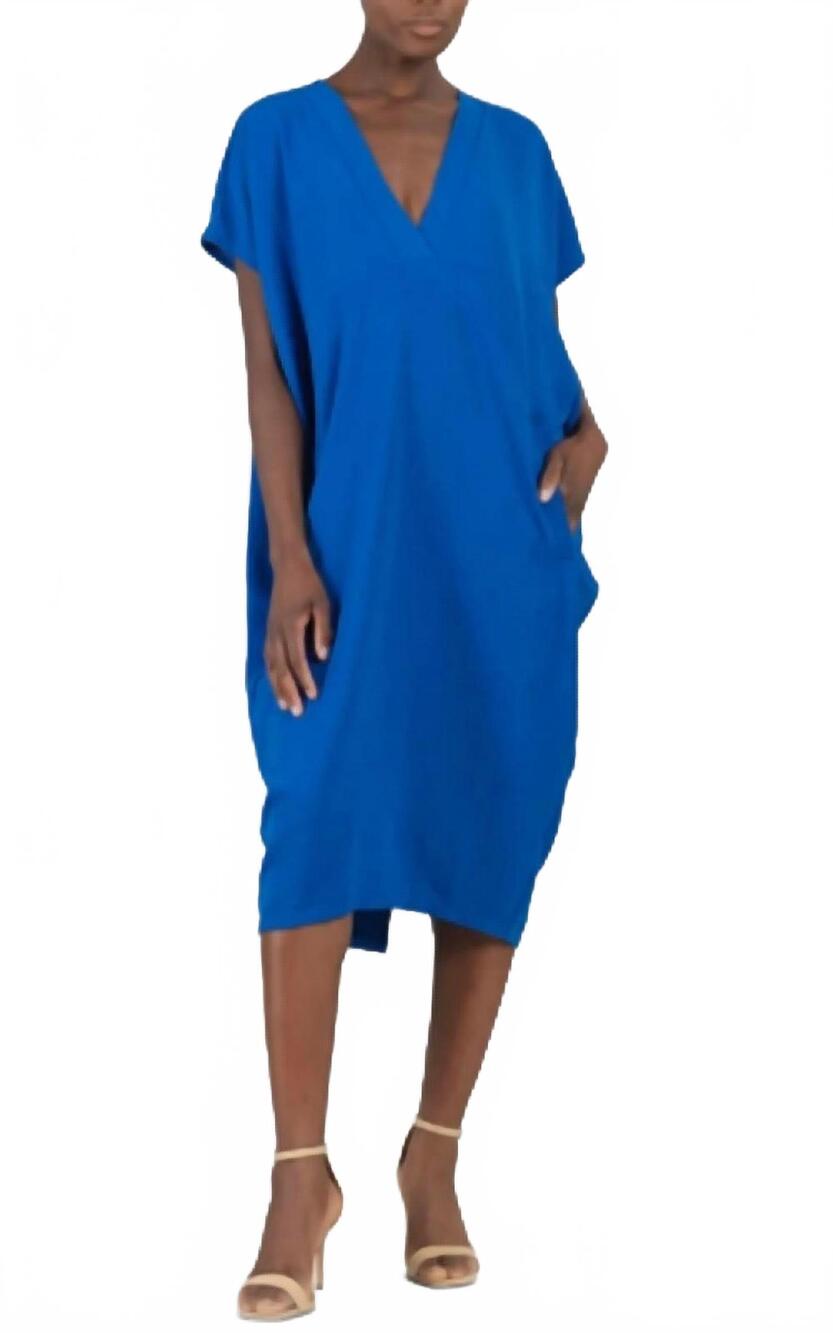 NEW CLARA SUN WOO caftan pocket dress in rayon knit cobalt